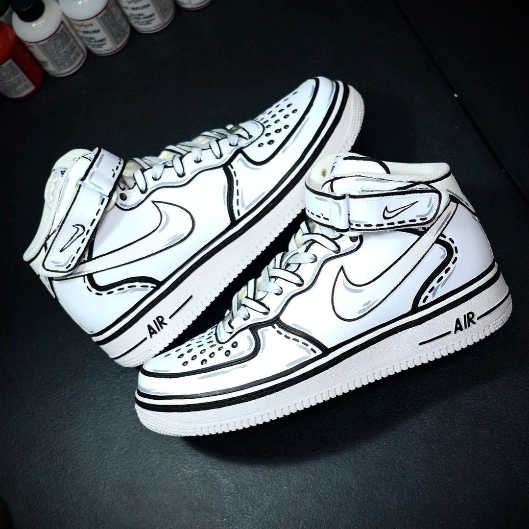 Custom AF 1s Shoes Sketch Design Black Grey