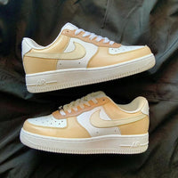 Custom AF 1s Shoes Soft Beige Base with Cream Details