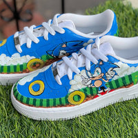 Custom AF 1s Shoes Sonic The Hedgehog Theme Blue Green