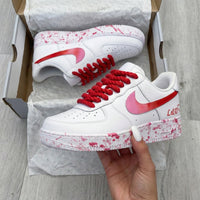 Custom AF 1s Shoes Splatter Paint Gradient Swoosh Red Baby Pink