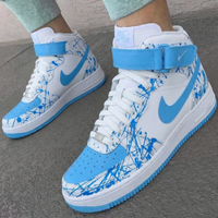Custom AF 1s Shoes Splatter Pattern Baby Blue Blue