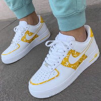 Custom AF 1s Shoes Splatter White Yellow