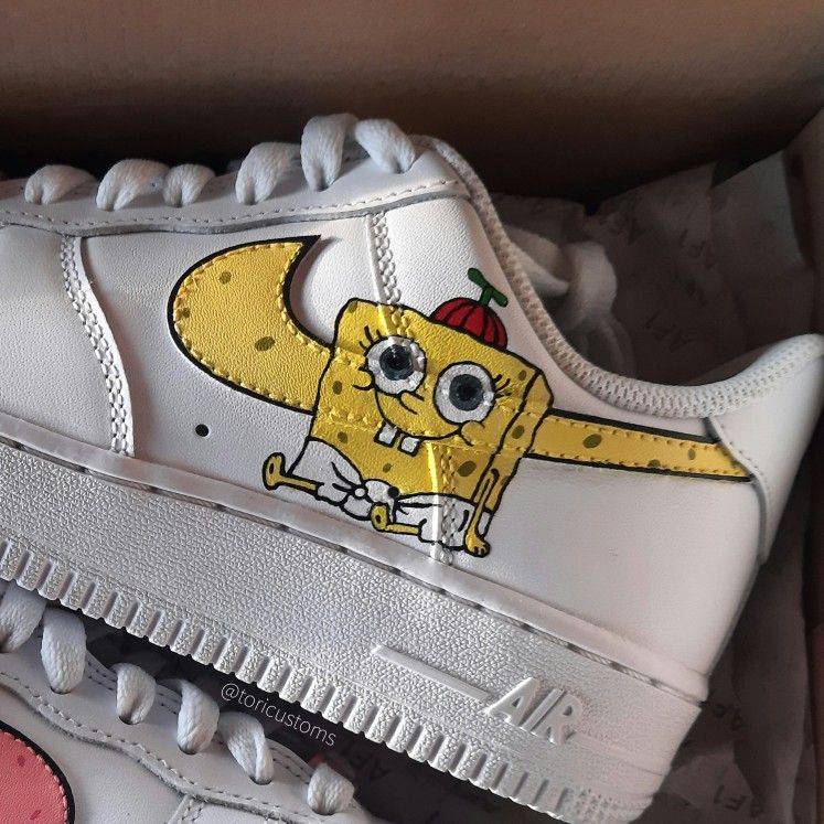 Custom AF 1s Shoes SpongeBob SquarePants Yellow Pink