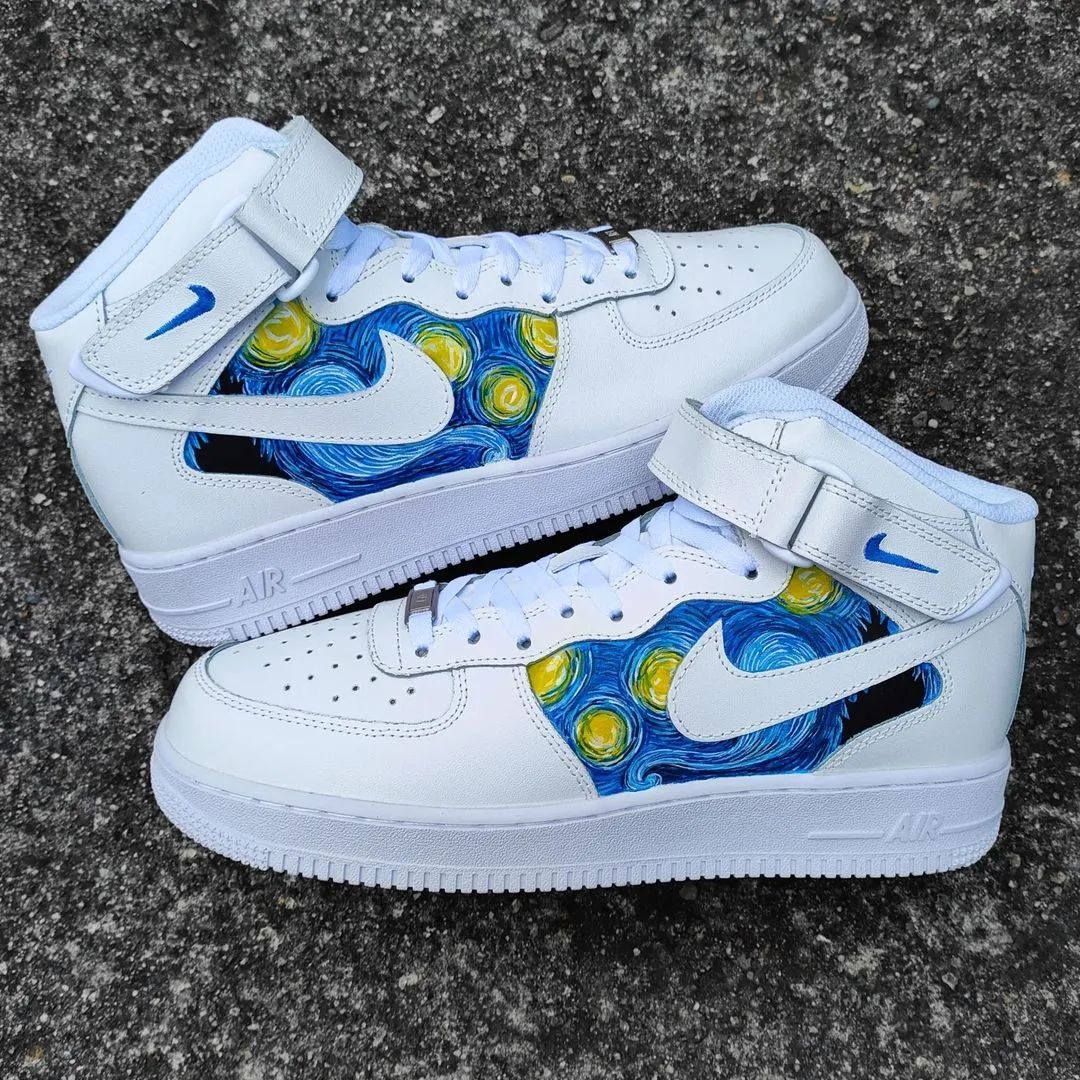 Custom AF 1s Shoes Starry Night Blue Yellow