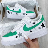Custom AF 1s Shoes Stars Green Black Gray