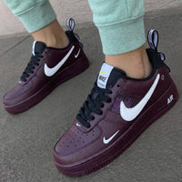 Custom AF 1s Shoes Swoosh Design Black Burgundy