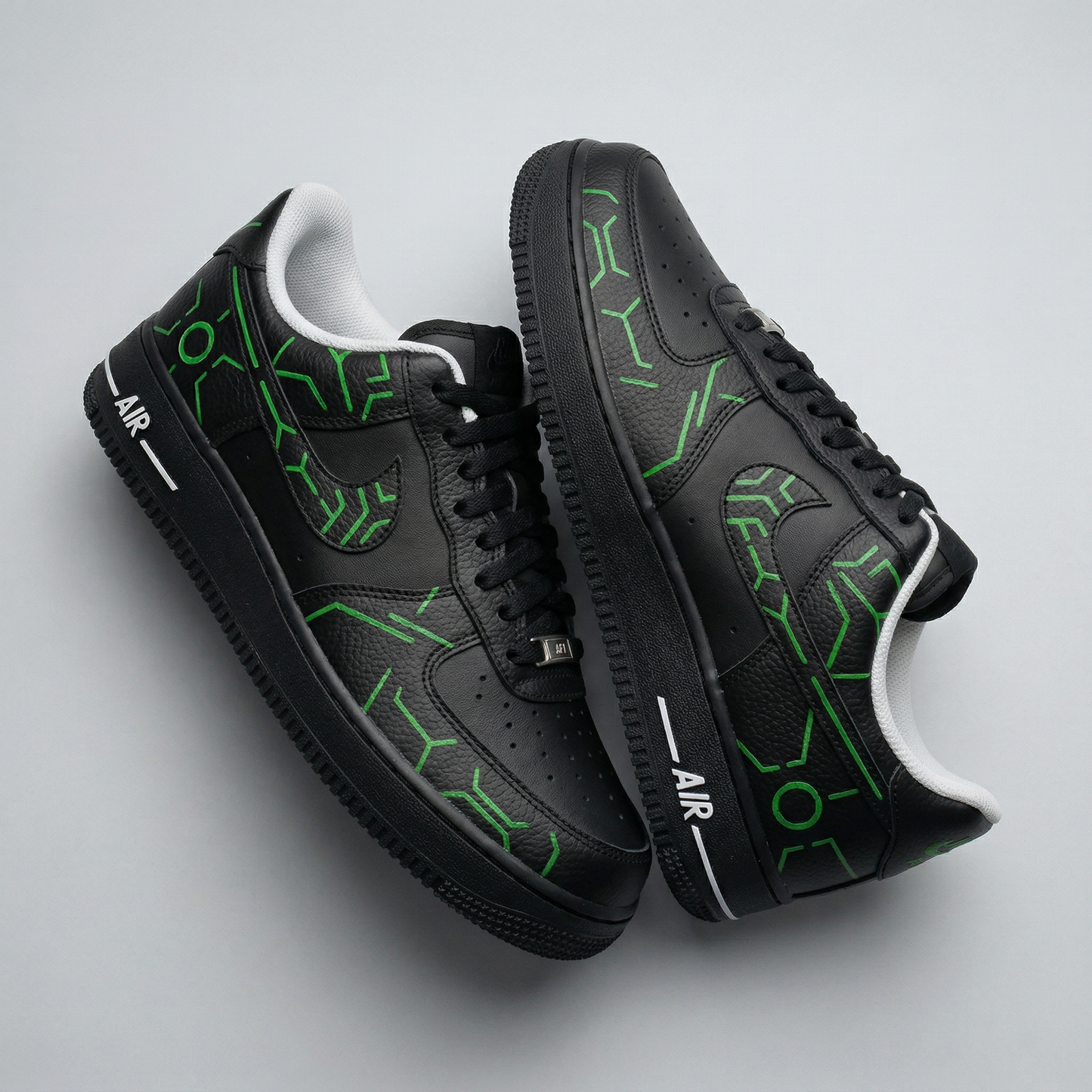 Custom AF 1s Shoes Tech Pattern Black Green