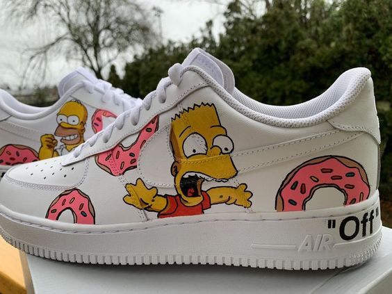 Custom AF 1s Shoes The Simpsons Pink and Red Pattern