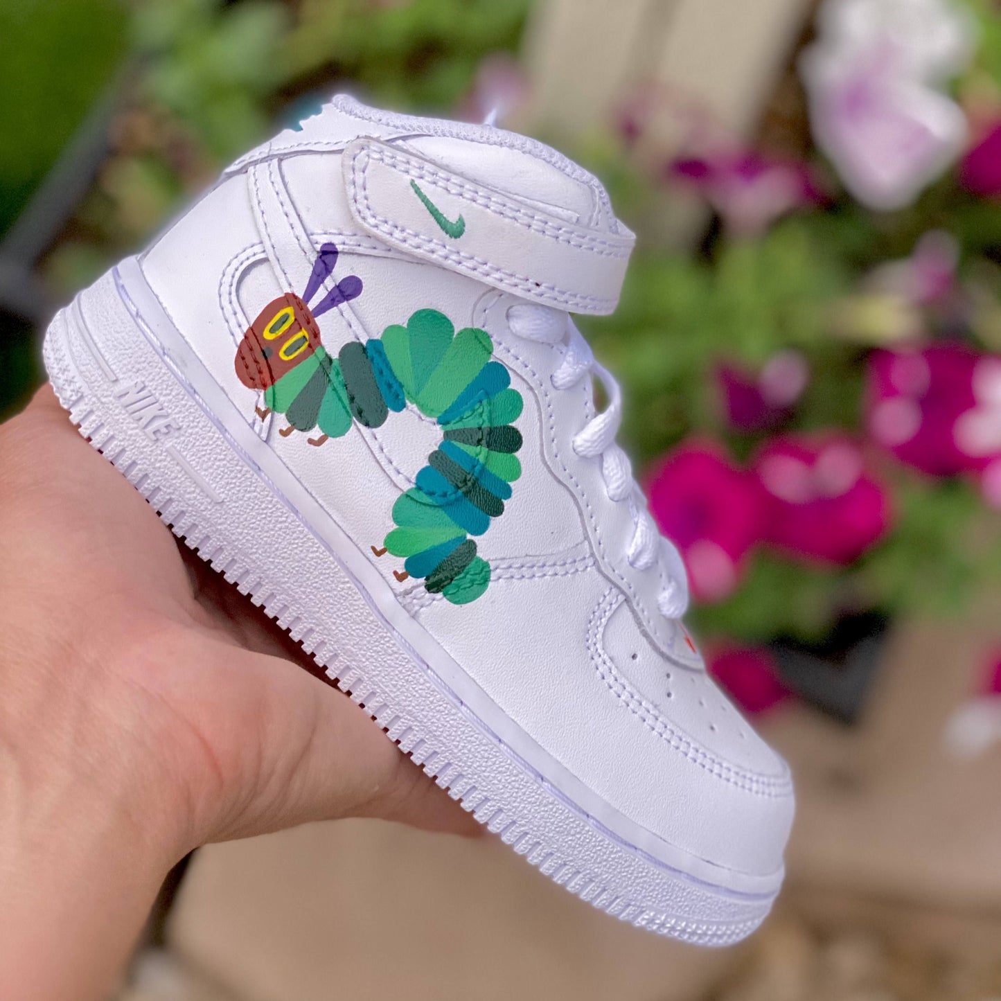 Custom AF 1s Shoes The Very Hungry Caterpillar Green Purple
