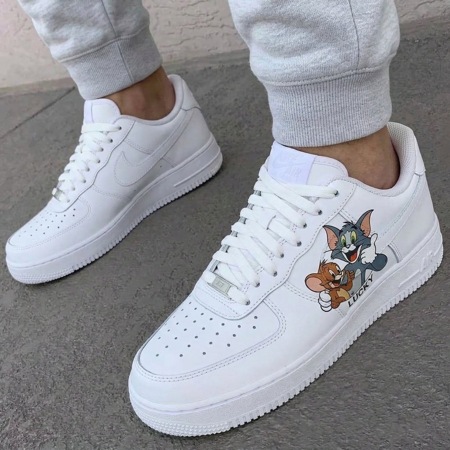 Custom AF 1s Shoes Tom And Jerry Cartoon Gray And Brown