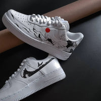 Custom AF 1s Shoes Wave And Surfer Pattern Red Black