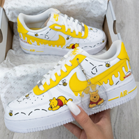 Custom AF 1s Shoes Winnie The Pooh Bees Honey Drip White Yellow