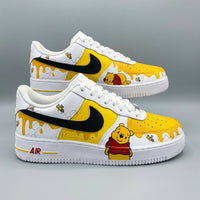 Custom AF 1s Shoes Winnie The Pooh Theme Yellow Black