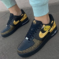 Custom AF 1s Shoes with Always Text and Gold Accents Black