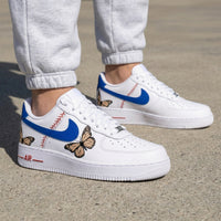 Custom AF 1s Shoes with Butterflies and Baseball Design Blue Red
