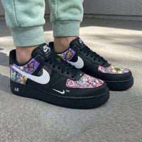 Custom AF 1s Shoes with Butterflies and Flowers Black Pink Purple