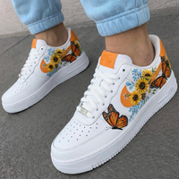 Custom AF 1s Shoes with Butterflies and Sunflowers Orange Blue