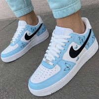 Custom AF 1s Shoes with Butterflies Baby Blue Black