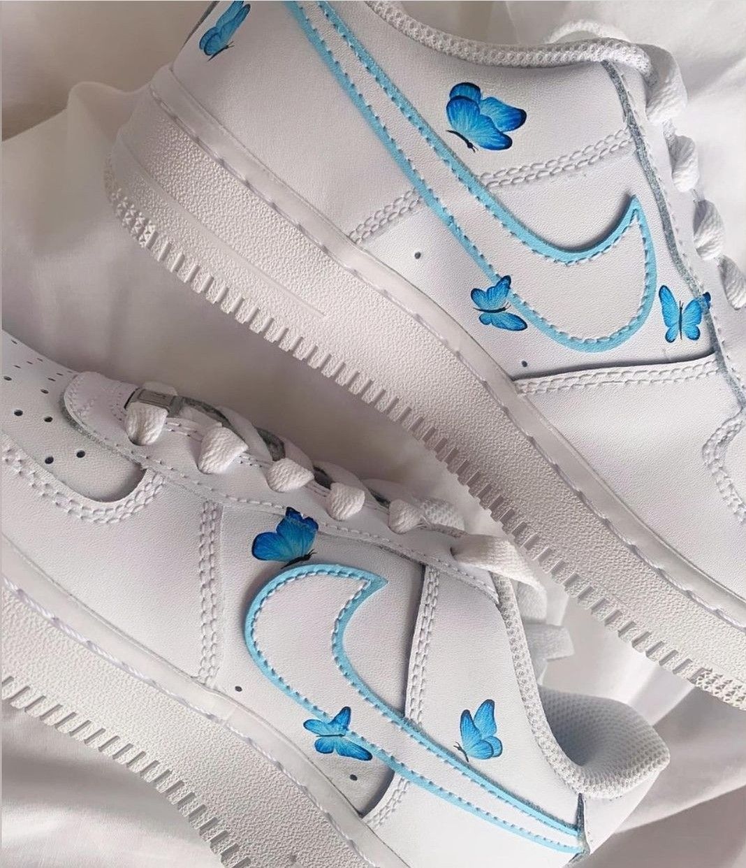 Custom AF 1s Shoes with Butterflies Baby Blue Trim