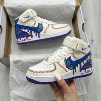 Custom AF 1s Shoes with Butterflies Baseball Stitches Blue Purple