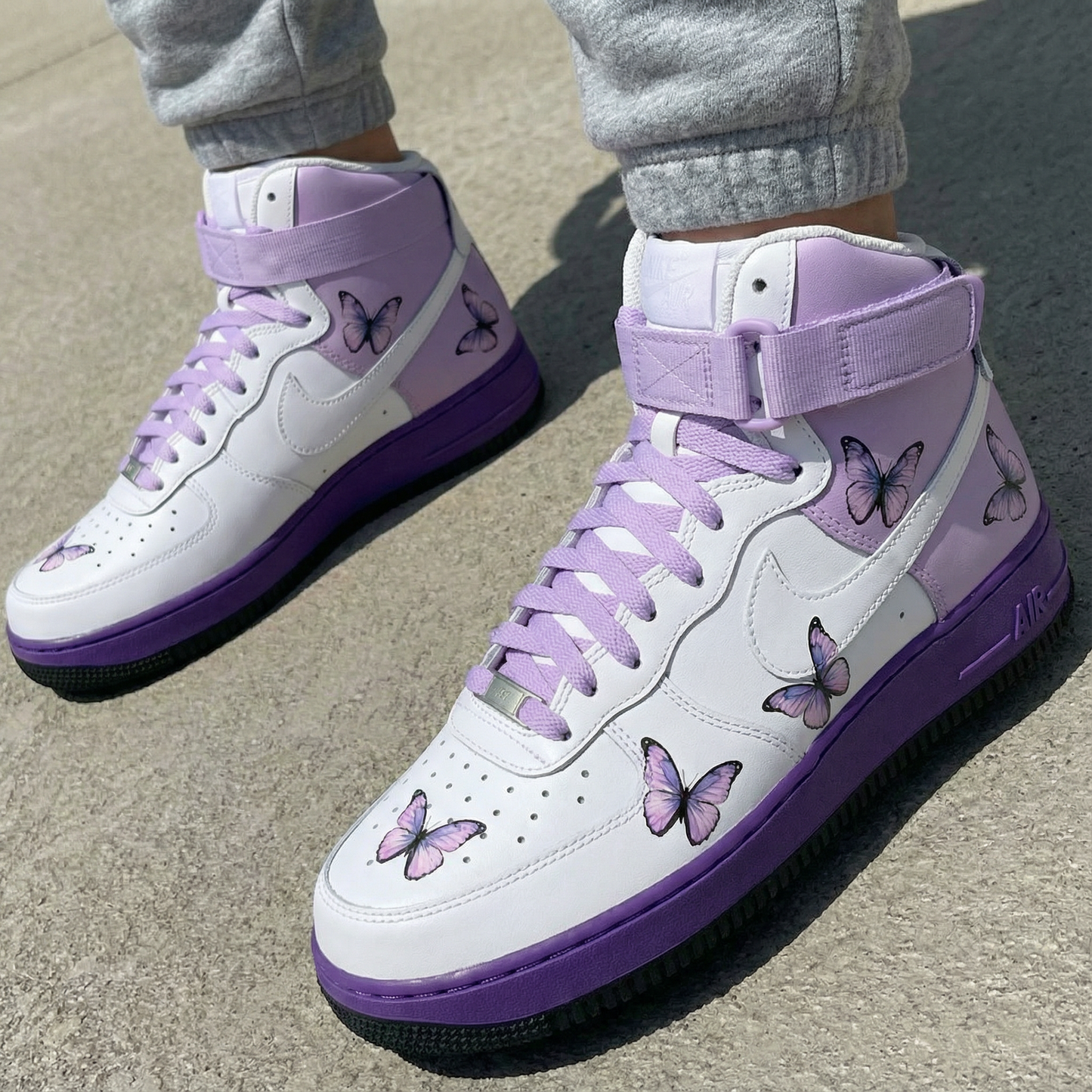 Custom AF 1s Shoes with Butterflies Lilac Purple