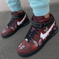 Custom AF 1s Shoes with Butterflies Maroon Pink