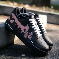 Custom AF 1s Shoes with Butterflies Pink Black