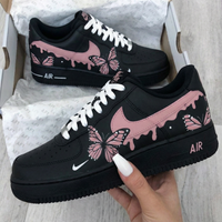 Custom AF 1s Shoes with Butterflies Pink Black