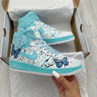 Custom AF 1s Shoes with Butterflies Turquoise Blue