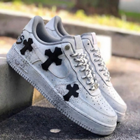 Custom AF 1s Shoes with Cross Motif Black Gray