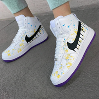 Custom AF 1s Shoes with Drip and Splatter Design Yellow Blue Purple