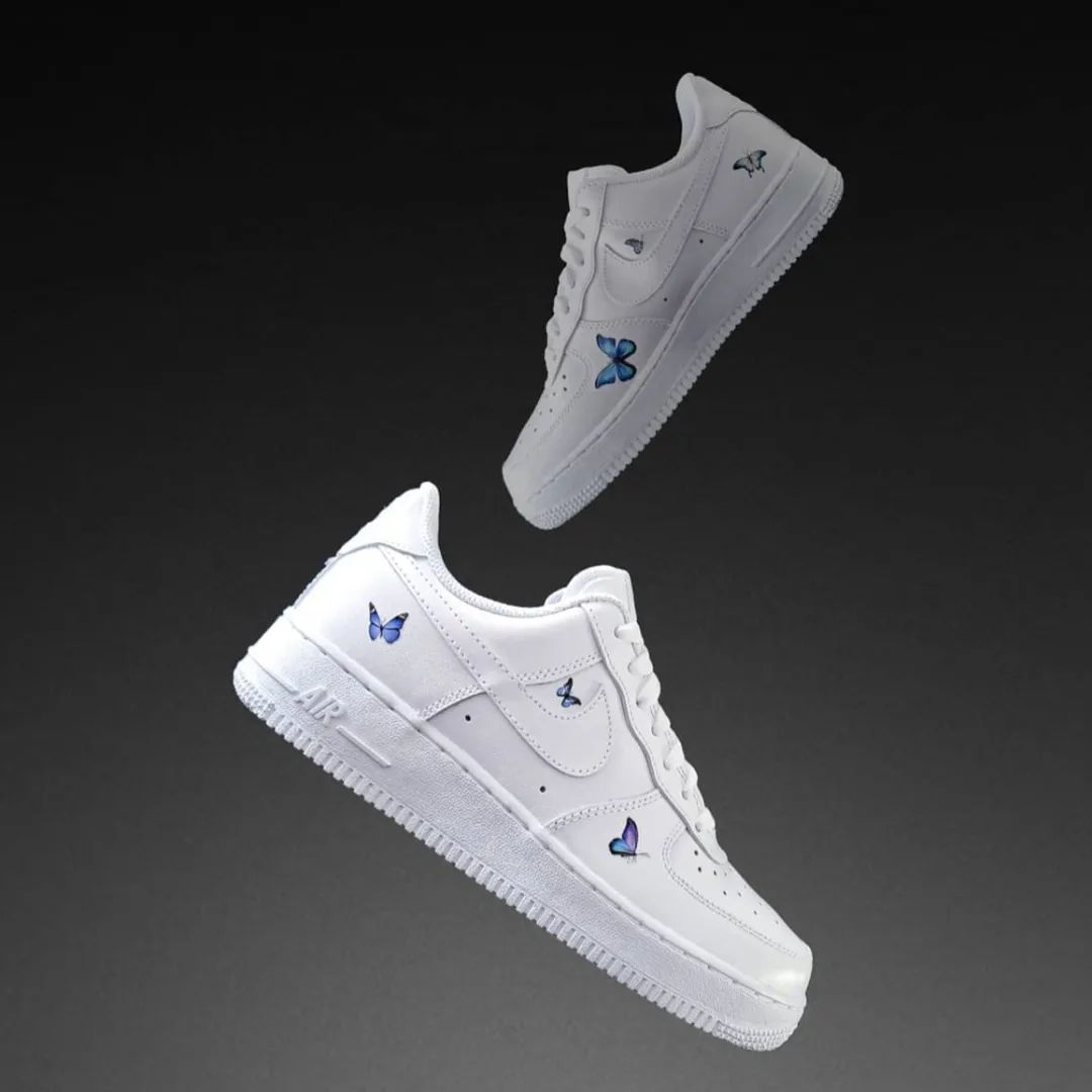 Custom AF 1s Shoes with Elegant Blue Purple Butterfly Design