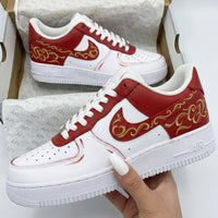Custom AF 1s Shoes With Gold Patterns Red