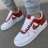Custom AF 1s Shoes With Gold Patterns Red