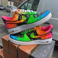Custom AF 1s Shoes with Graffiti Design in Orange Green and Pink