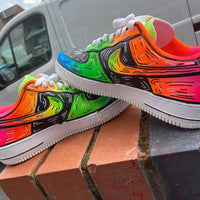 Custom AF 1s Shoes with Graffiti Design in Orange Green and Pink