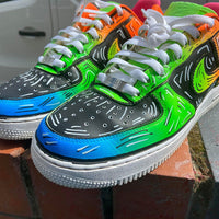 Custom AF 1s Shoes with Graffiti Design in Orange Green and Pink