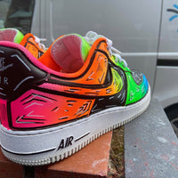 Custom AF 1s Shoes with Graffiti Design in Orange Green and Pink