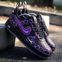 Custom AF 1s Shoes with Lightning Pattern Black and Purple