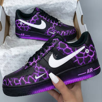 Custom AF 1s Shoes with Lightning Pattern Black Purple