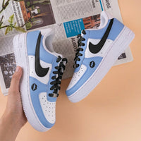Custom AF 1s Shoes with Lip Print Baby Blue and Black