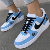 Custom AF 1s Shoes with Lip Print Baby Blue and Black