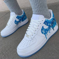 Custom AF 1s Shoes With LV Logo Drip Galaxy White Baby Blue