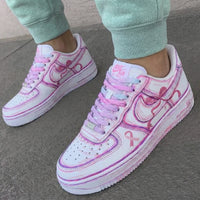 Custom AF 1s Shoes with Ribbon and Bow Patterns Baby Pink Purple