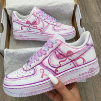 Custom AF 1s Shoes with Ribbon and Bow Patterns Baby Pink Purple
