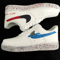 Custom AF 1s Shoes With Shark And Numbers Design Red Blue