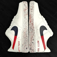 Custom AF 1s Shoes With Shark And Numbers Design Red Blue