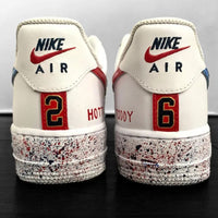 Custom AF 1s Shoes With Shark And Numbers Design Red Blue