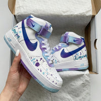 Custom AF 1s Shoes with Splatter Design in Blue and Purple