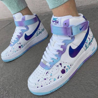 Custom AF 1s Shoes with Splatter Design in Blue and Purple